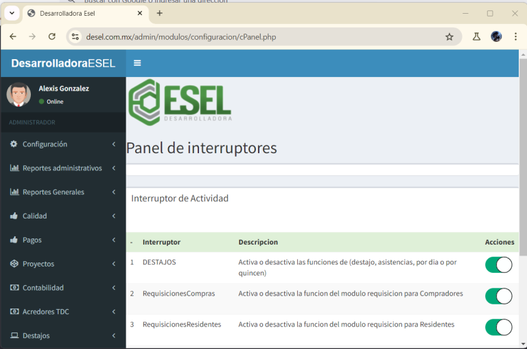 panel de control